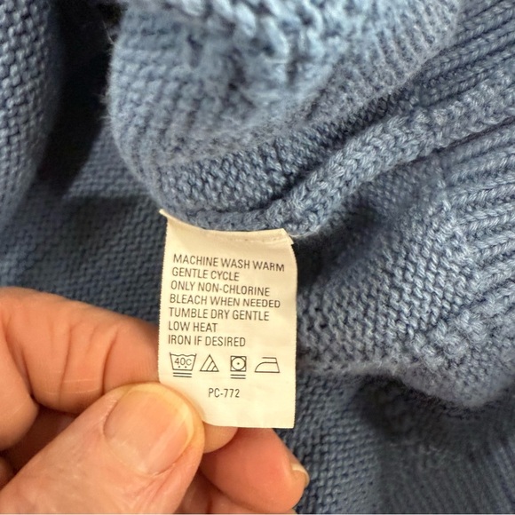 IZOD Cable Knit Sweater Blue Cotton Crew Neck Long Sleeves Men’s Size Large - Picture 11 of 12